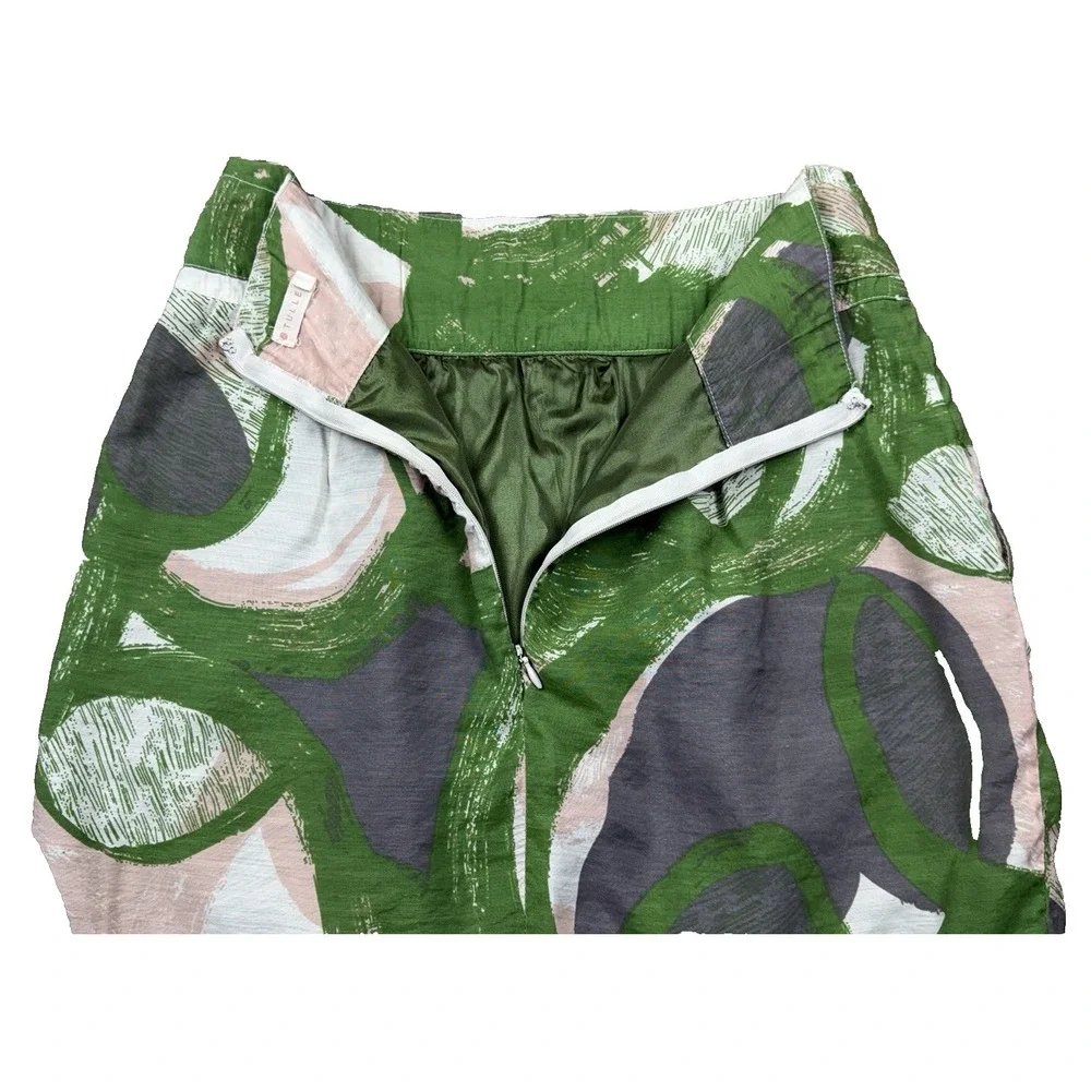 TULLE Green Abstract Print A-Line Skirt L Lined Boho Chic Earthy Resort Vacation